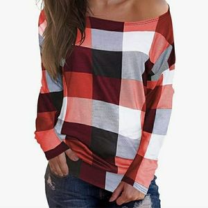 Red White Blue Plaid Boatneck Plus Sz 2x Top